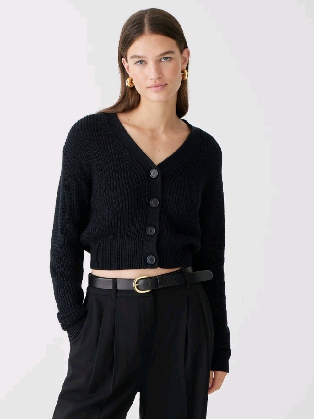 J.Crew Cotton Cashmere Cropped V-Neck Cardigan Black Size M BS981